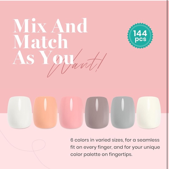 Nails Press Ons Short File Glue Ons False Nails Gel Glue Seamless 144 pcs E2 - Picture 4 of 9